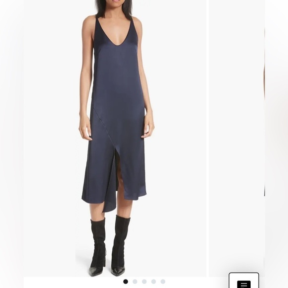 Tibi / Celestia Navy Blue Satin Slip Midi drape Dress 4 - Picture 4 of 8